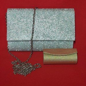 Aldo Silver Crystal Mesh Evening Bag Foldover Clutch Purse Lipstick Case